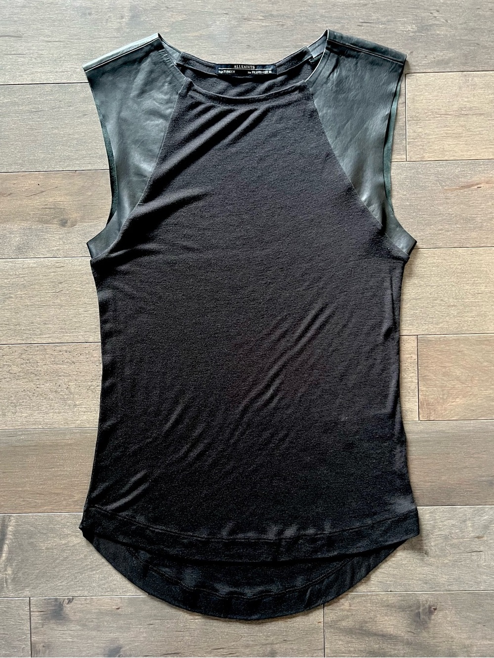 All Saints Black Sleeveless Leather Panel Tank